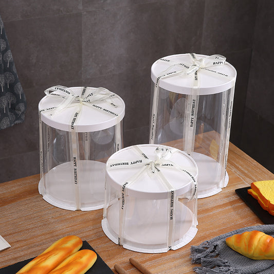 Round Clear Cake Box With White Lids 26*26*18cm 5pcs