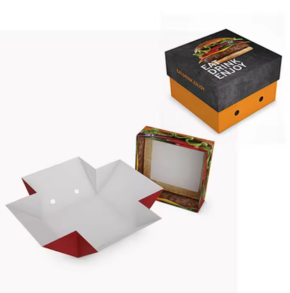 Custom Print Recyclable Kraft Paper Burger Tray - Flat Pack